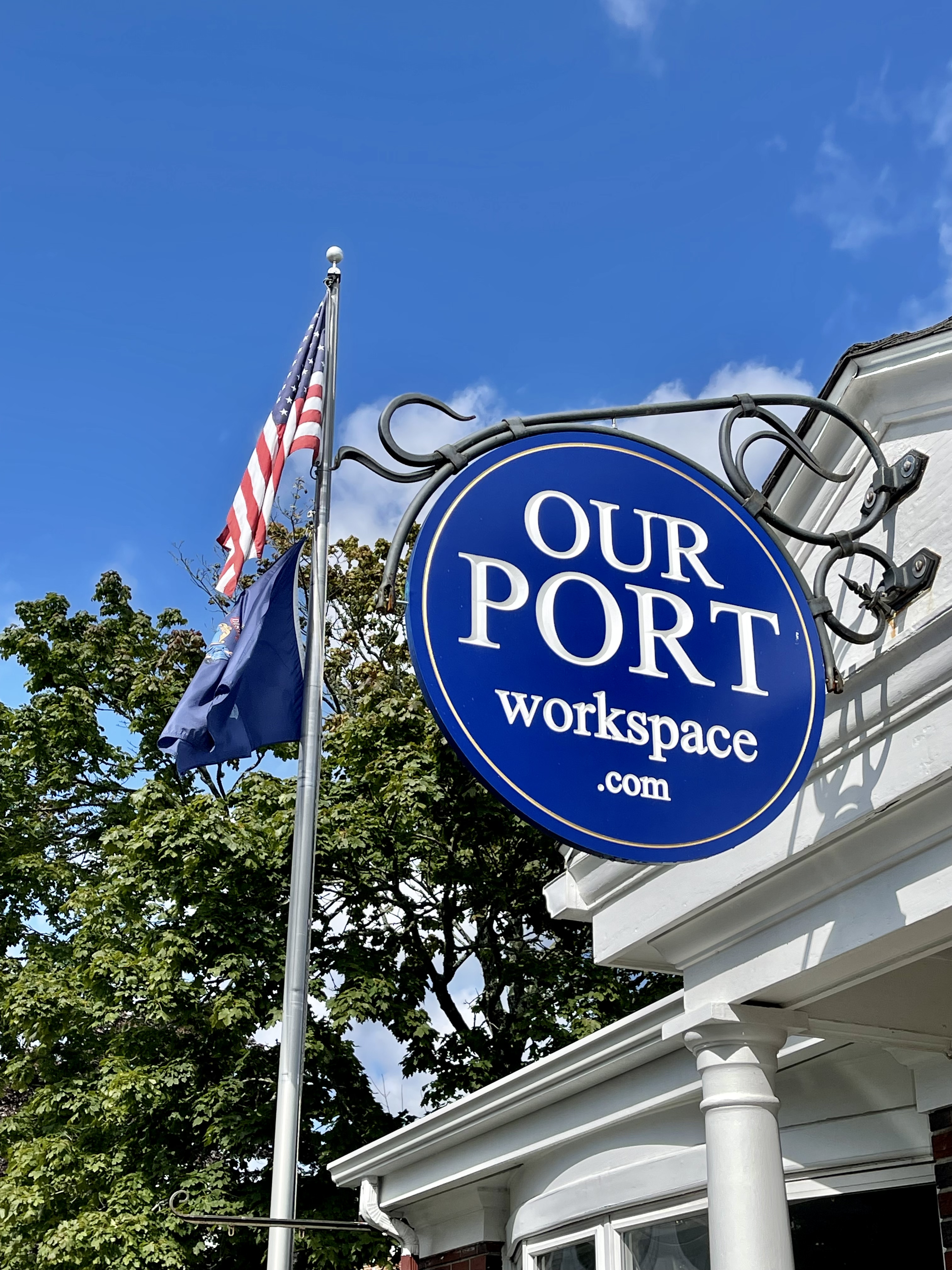 Our Port sign and American flag